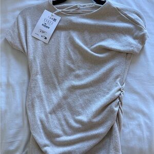 H&M Beige Short Sleeve Ruched Top